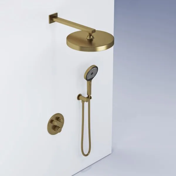 Душевой комплект SANCOS Space встраиваемый c термостатическим смесителем, цвет брашированное золото ,  SC3006BG
