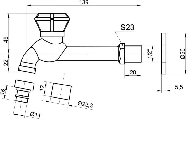 Сливной кран Bronze de Luxe длинный  (насадка-рассекатель) (21594/1)