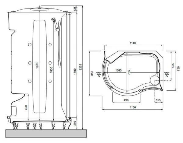 Душевая кабина Teuco L06M 115х85 см, с гидромассажем L