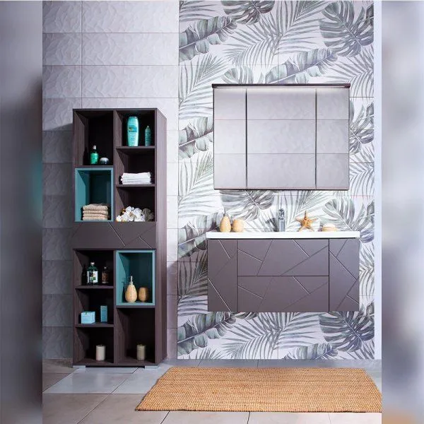 Тумба под раковину подвесная Бриклаер КРИСТАЛЛ ясень анкор темный/графит, 100 см