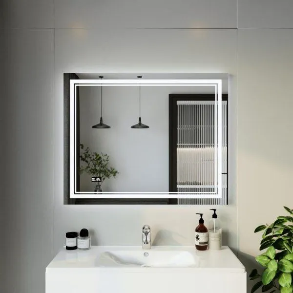 Зеркало Бриклаер Эстель-2 100 с подсветкой LED, на взмах руки, часы