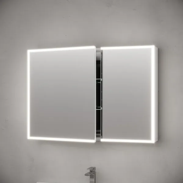 Зеркальный шкаф для ванной комнаты из алюминия SANCOS Evoke1000x700х136 мм с LED подсветкой,  SC80100