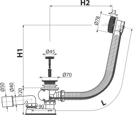Слив-перелив AlcaPlast  A55BLACK-60 черный матовый
