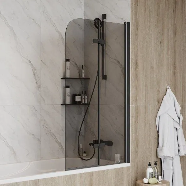 Шторка на ванну Teymi Anni S 1400х800, тонированное стекло, профиль черный матовый T00278