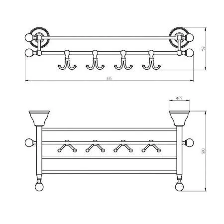 Полка Migliore Provance 17702 с крючками, золото
