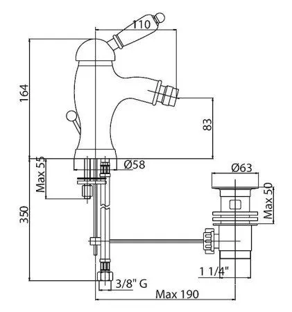 Смеситель Cezares Elite ELITE-BSM1-03/24-Bi для биде