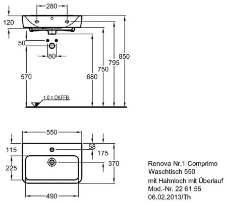 Раковина Geberit Renova Compact 226155000  55  белая