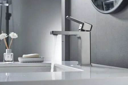 Смеситель для раковины однорычажный с гайкой Shevanik S9701T, Оружейная сталь