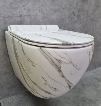 Унитаз подвесной Ceramalux 2213-K, белый мрамор