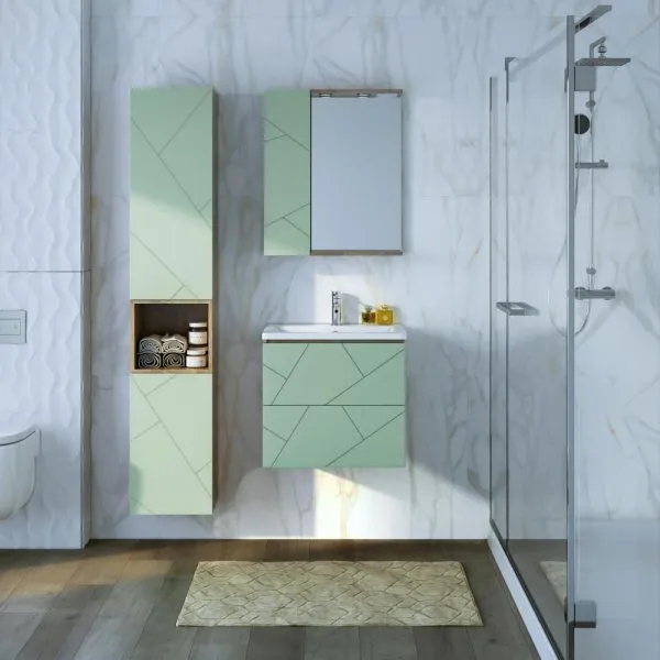 Тумба под раковину подвесная Бриклаер КРИСТАЛЛ фисташковый, 60 см