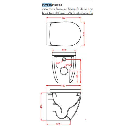 Унитаз приставной ArtCeram File 2.0 FLV005 15;00 серый