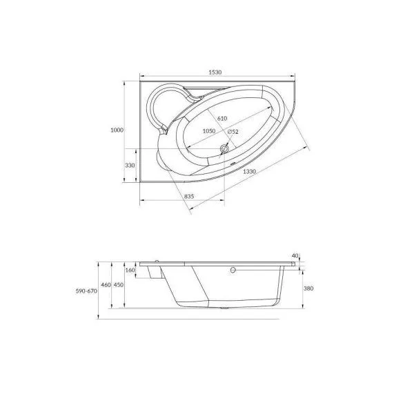 Акриловая ванна Cersanit Kaliope WA-KALIOPE*153-P153х100 R