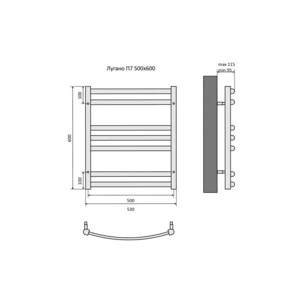 Полотенцесушитель водяной Aquatek Лугано AQ DOC0760BL 50х60 2-3-2 черный муар