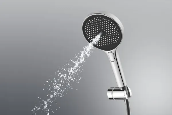 Душевая лейка SANCOS Nok round, кнопочное управление, диаметр 130 мм, 3 режима, цвет хром/черный матовый, арт SC6001CH-B