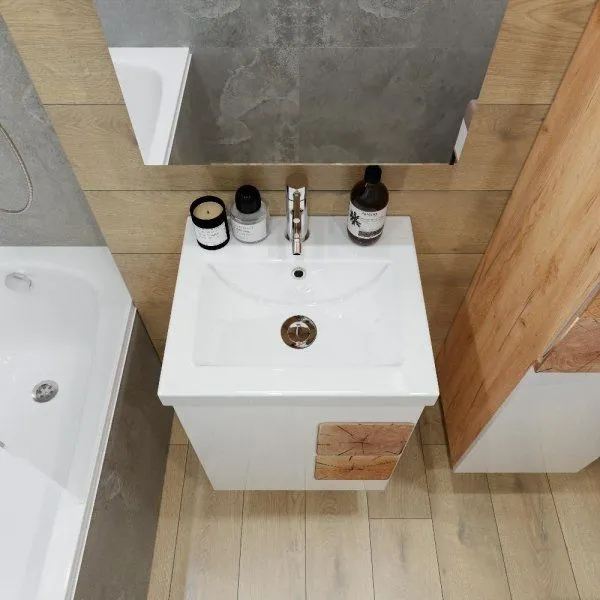 Тумба под раковину подвесная Бриклаер Форест дуб золотой/белый, 50 см