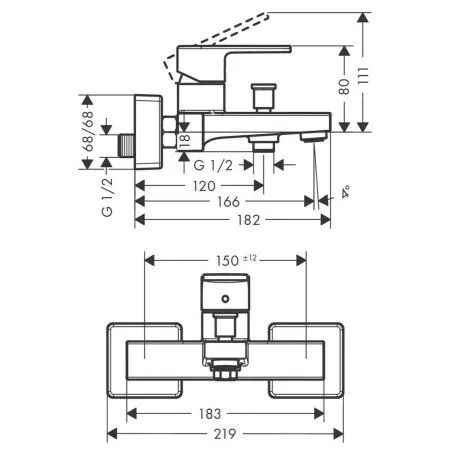 Смеситель Hansgrohe Vernis Shape 71450000 для ванны с душем, хром