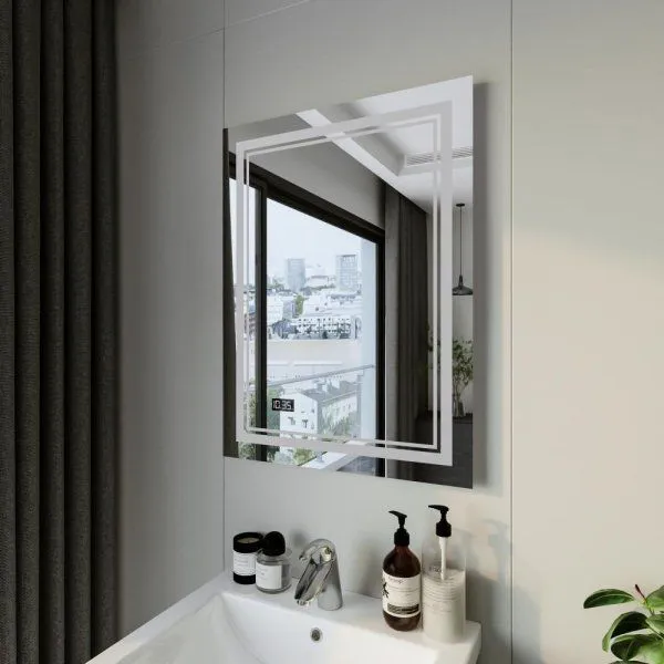 Зеркало Бриклаер Эстель-2 60 с подсветкой LED, на взмах руки, часы