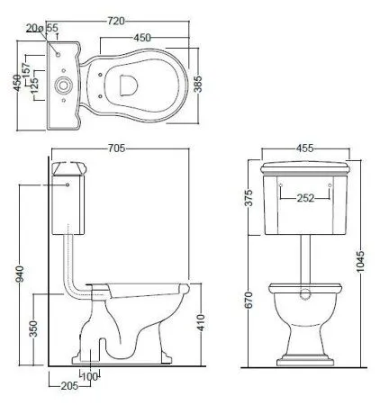 Унитаз Kerasan Retro 1010bi со средним бачком, вертикальный выпуск