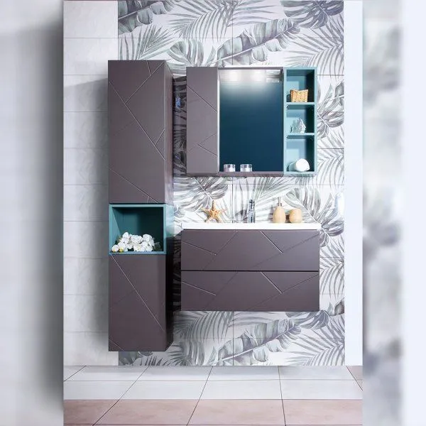 Тумба под раковину подвесная Бриклаер КРИСТАЛЛ ясень анкор темный/графит, 80 см