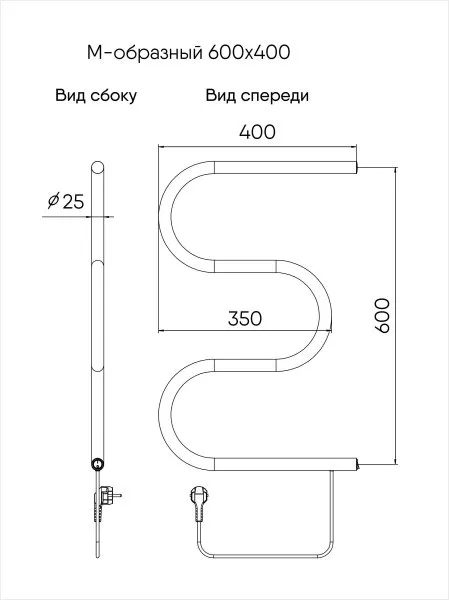 Полотенцесушитель Электрический М- образный INDIGO ME60-40, Полированный