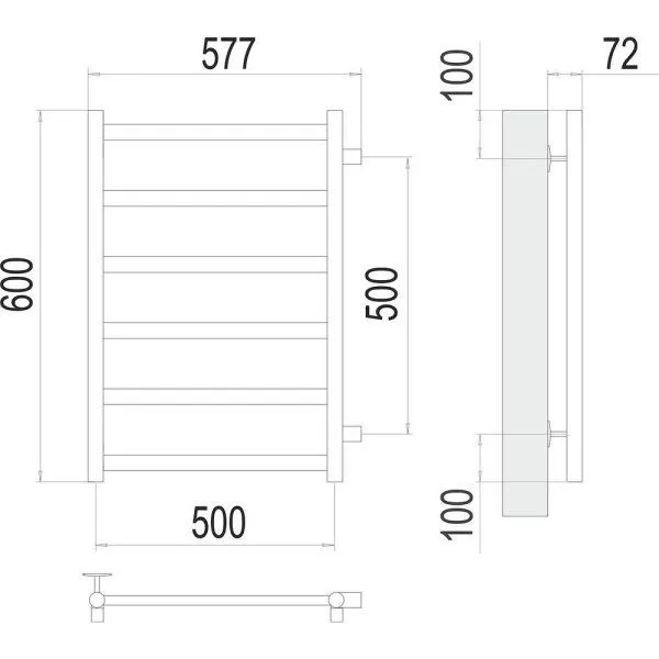 Полотенцесушитель водяной (боковое подключение) Terminus Аврора П6 50х60 4670078529886, хром