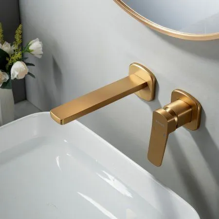 Смеситель для раковины однорычажный встроенный Shevanik S9941G, Золотой сатин