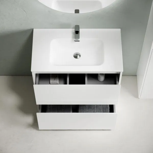 Тумба под раковину SANCOS Libra Floor напольная, 790х450х840, c двумя ящиками оснащенными доводчиками, белый глянец ,  LB80FW