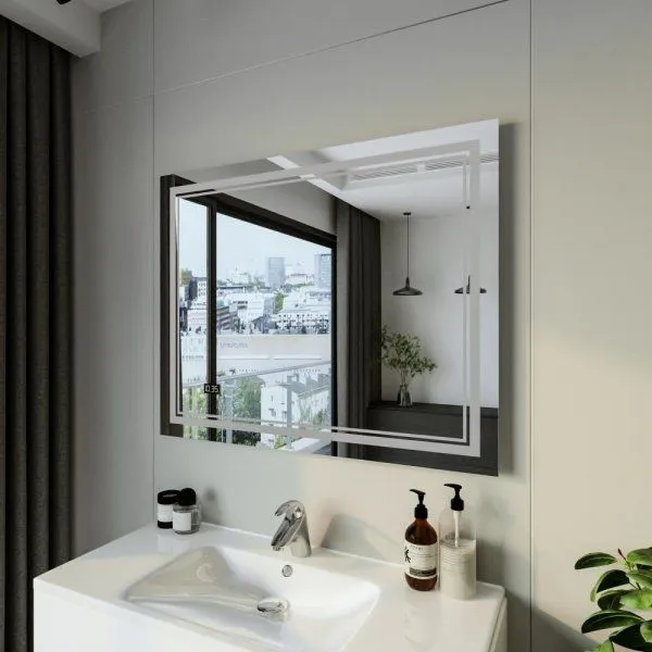 Зеркало Бриклаер Эстель-2 100 с подсветкой LED, на взмах руки, часы