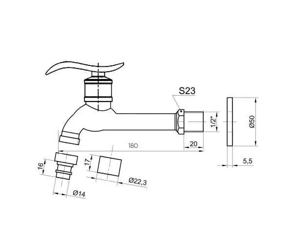 Сливной кран длинный Bronze de luxe (насадка-для шланга) (21598/2)
