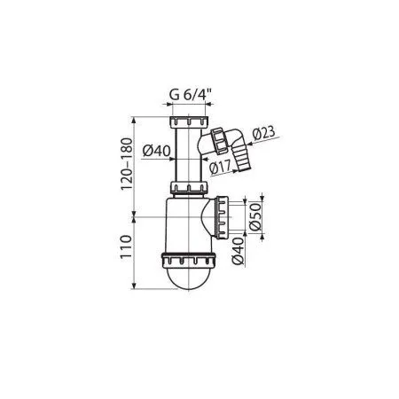 Сифон для раковины AlcaPlast A443P-DN50/40 c подводкой