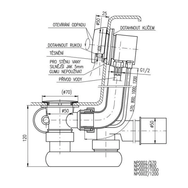 Сифон для ванны Rav Slezak  NP0002/800 хром