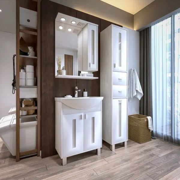 Зеркало со шкафом Бриклаер БАЛИ 62 см правое, светлая лиственница/белый