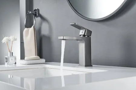 Смеситель для раковины однорычажный с гайкой Shevanik S9701T, Оружейная сталь