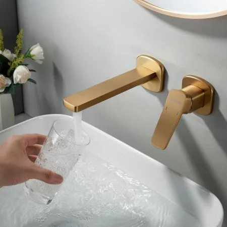 Смеситель для раковины однорычажный встроенный Shevanik S9941G, Золотой сатин