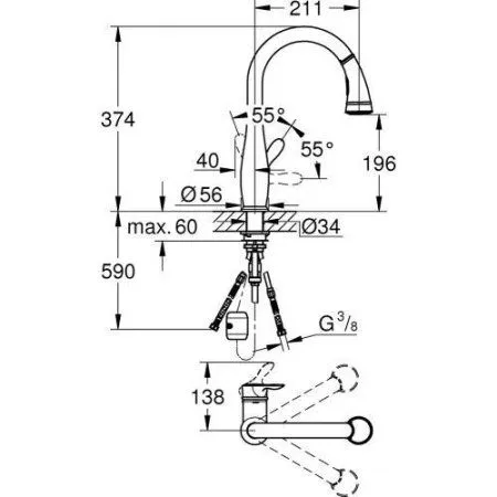 Смеситель Grohe Parkfield 330215DC1 нержавеющая сталь
