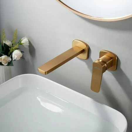 Смеситель для раковины однорычажный встроенный Shevanik S9941G, Золотой сатин