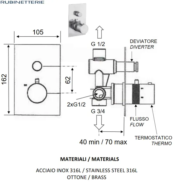 Смеситель Remer X Style Inox SSXT09Q для ванны с душем, хром