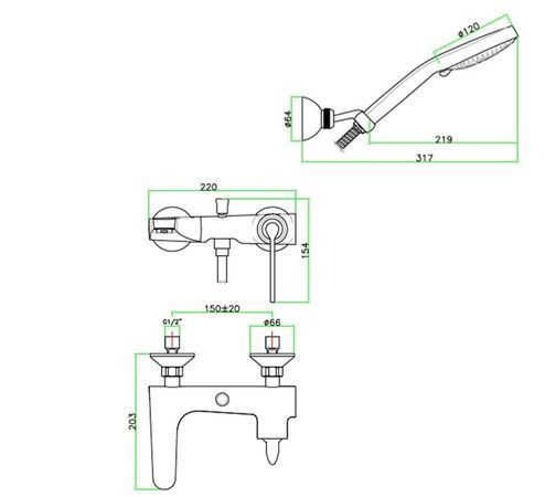 Смеситель Fiore Koko 87CR5550 для ванны, с душевой лейкой
