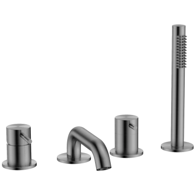 Смеситель на борт ванны AQUAme Siena AQM6219GM с душевым гарнитуром, оружейная сталь