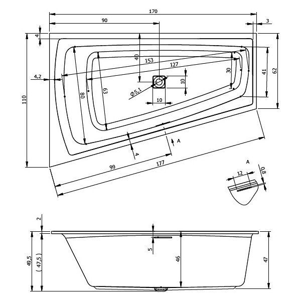 Ванна акриловая Riho Still Smart BR0300500000000 170x110 R