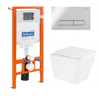 Комплект 4 в 1 BelBagno DUE  унитаз подвесной+инсталляция+кнопка смыва+крышка-сиденье