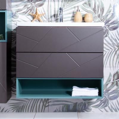 Тумба с раковиной и нишей Бриклаер КРИСТАЛЛ 80, графит/муссон