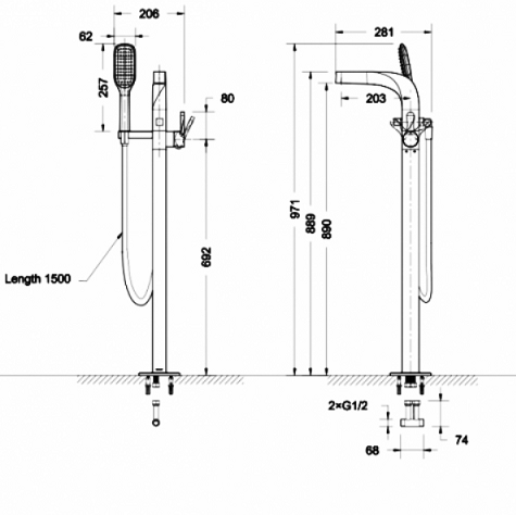 Смеситель Bravat  Wave F674108C-B отдельностоящий для ванны