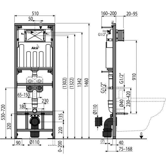 Система инсталляции для видуара AlcaPlast  A108F/1500 с возможностью подключения смесителя