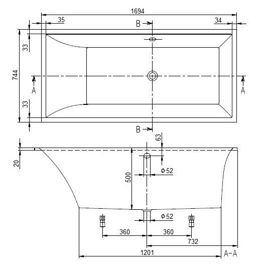 Ванна квариловая Villeroy & Boch Squaro UBQ170SQS2V-01 164х74 белый