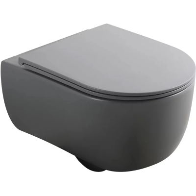 Унитаз подвесной Veconi Rino VRI-49TGR безободковый, торнадо, с сиденьем микролифт, серый матовый