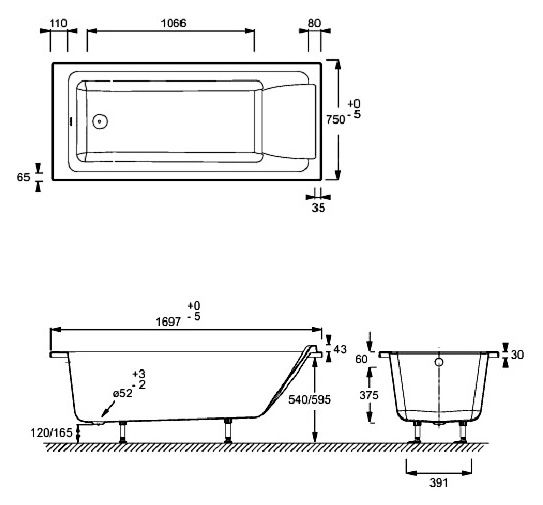 Акриловая ванна Jacob Delafon Sofa E60515RU-01 170х75 см