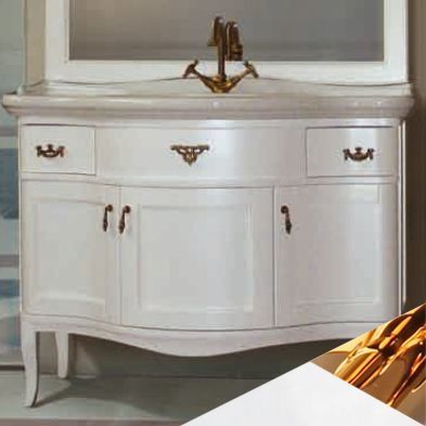 Тумба с раковиной Tiffany World Victory 112, 2 ящика, 3 дверцы, белая матовая, ручки золото