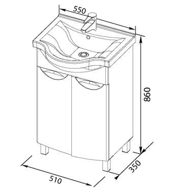 Тумба под раковину Aquanet Асти 55 М белая, 2 дверцы, 1 ящик
