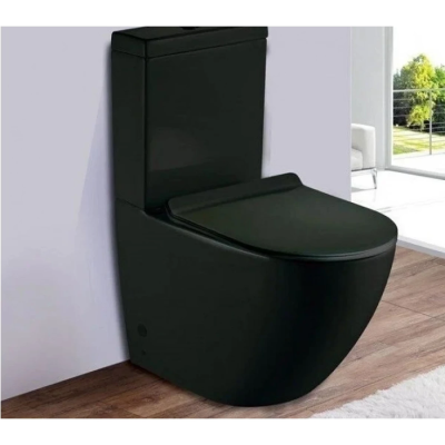 Унитаз-компакт CeramaLux 2166-1MB безободковый, с сиденьем микролифт, черный матовый